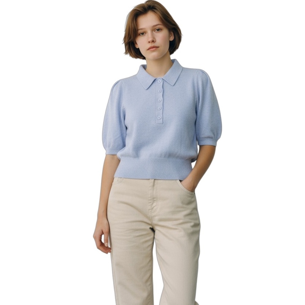 *LAST CHANCE* A New Day Sky Blue Knit Short Sleeved Collared Polo Sweater Size M
